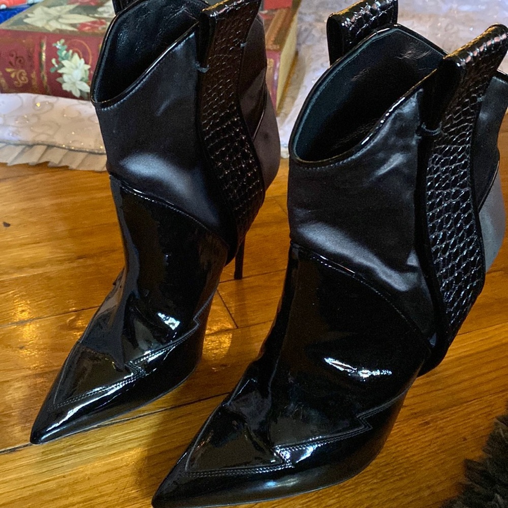 SEBASTIAN MILANO LEATHER & SATIN BOOTIE
